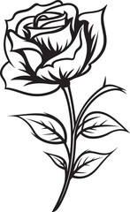 Beautiful Black Rose Vector Icon with Smooth Lines Detailed Vector Rose Flower Logo in Solid Black