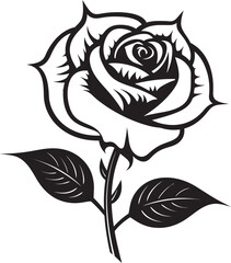 Black Rose Flower Logo Vector with Decorative Floral Elements Classic Rose Vector Logo in Bold Black Silhouette