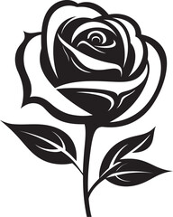 Black Rose Flower Vector Logo with Stylish Floral Design Artistic Rose Flower Vector Icon in Black Silhouette Style