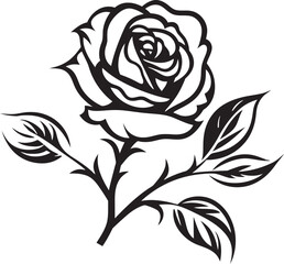 Elegant Black Rose Flower Vector Emblem with Refined Lines Black Rose Vector Logo with Decorative Floral Accents