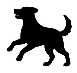 Silhouette of a Happy Dog Running with Tail Up – Joyful Pet in Motion, Playful Walk, Canine Activity, Animal Energy, Loyalty and Companionship