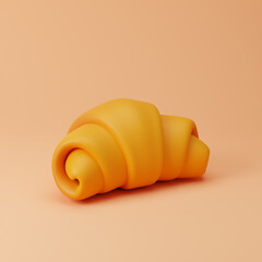 Plain croissant isolated over orange background. 3D rendering.
