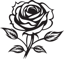 Beautiful Rose Flower Vector Icon with Simple Black Outline Classic Black Rose Vector Logo with Artistic Petal Design