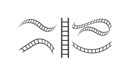 movies film background with film roll. 3d film roll. Film strip set vector image. set of film icons