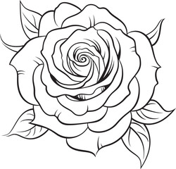 Minimal rose vector icon with smooth black line art details Beautiful black rose line drawing vector logo with precise strokes