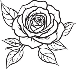 Elegant rose line art vector icon with bold and delicate black strokes Artistic black rose line drawing vector logo with graceful outlines