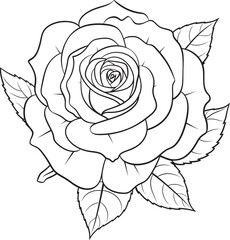 Classic black rose line art vector icon with flowing details Elegant black rose line drawing vector logo with smooth outlines