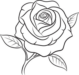 Classic Rose Line Art Vector Logo with Delicate and Artistic Black Strokes Beautiful Rose Line Drawing Vector Icon with Smooth and Fine Floral Lines