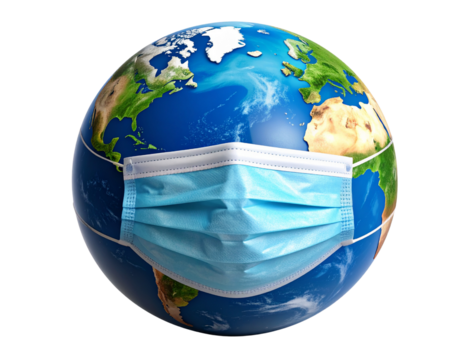 9 - Planet Earth with Protective Face Mask, isolated on transparent background