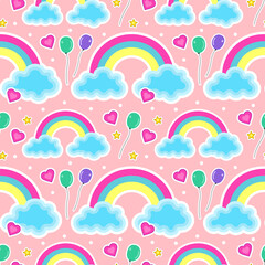 cute rainbow clouds seamless pattern background