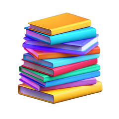 Stack of colorful books, depicted in a vibrant, 3D style