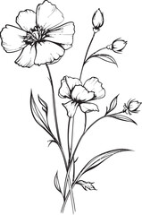 Stylish black floral tattoo vector with soft organic shapes Sophisticated wildflower tattoo vector icon in detailed black line