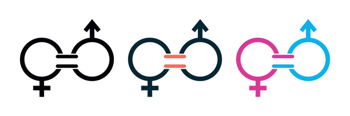 Gender Equality Icon with Interlinked Male Female Symbols and Equal Sign. Social Justice, Diversity, Inclusion, Human Rights Vector Emblem