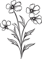 Beautiful wildflower tattoo vector icon in bold black line art Graceful black floral tattoo design element with organic detail