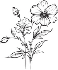 Stylish black wildflower tattoo vector design with organic curves Graceful black wildflower tattoo icon with clean outlines
