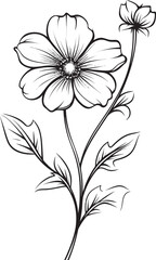 Beautiful black floral tattoo vector element with fine petal detail Sophisticated black wildflower tattoo design element with flowing shapes