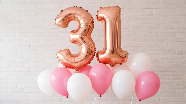 Rose gold number thirty one balloons celebration decoration
