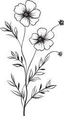 Sophisticated Wildflower Tattoo Element in Clean Black Line Art Beautiful Black Wildflower Tattoo Design with Subtle Petal Curves