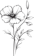 Beautiful Black Wildflower Tattoo Design with Subtle Petal Curves Artistic Black Wildflower Tattoo Vector Featuring Fine Detail