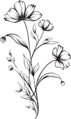 Graceful Black Wildflower Tattoo Icon with Petal and Leaf Detail Elegant Wildflower Tattoo Element in Artistic Black Linework