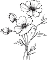 Fototapeta premium Stylish Wildflower Tattoo Logo in Black Line Art with Natural Shape Modern Black Wildflower Tattoo Vector with Bold Clean Outlines