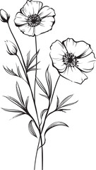 Modern Black Wildflower Tattoo Vector with Bold Clean Outlines Graceful Wildflower Tattoo Design Element Featuring Black Ink Lines
