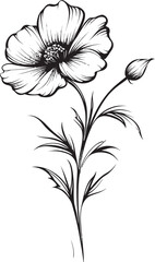 Sophisticated wildflower tattoo design in simple black line art Beautiful black line wildflower tattoo vector icon with organic curves