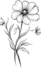 Beautiful Black Floral Tattoo Icon with Elegant Flowing Petal Shapes Elegant bee vector drawing with detailed wings in black icon design