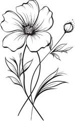 Stylish wildflower tattoo vector icon with elegant black outlines Artistic black wildflower tattoo design featuring soft curves