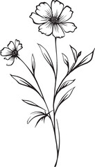Graceful wildflower tattoo design element in solid black line art Stylish wildflower tattoo vector icon with elegant black outlines