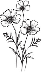 Beautiful wildflower tattoo element vector in delicate black lines Black line art wildflower tattoo vector icon with clean shapes
