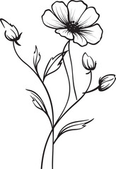 Sophisticated wildflower tattoo design in clean black line art Modern black wildflower tattoo vector logo with elegant lines
