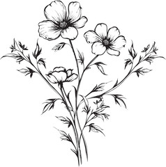 Graceful black wildflower tattoo design with flowing line art Artistic black wildflower tattoo element vector with refined details