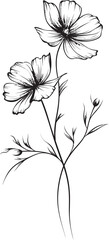 Detailed wildflower tattoo design featuring fine black line work Modern wildflower tattoo vector logo with crisp black outlines