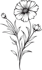 Beautiful line art wildflower tattoo element in minimalist black Bold black wildflower tattoo design element with smooth outlines