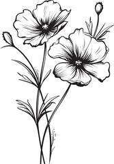 Obraz premium Graceful black line art wildflower tattoo element in vector design Stylish black wildflower tattoo design with fine line details