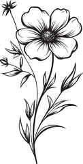 Beautiful minimalist wildflower tattoo element with bold black line Modern wildflower tattoo vector icon in elegant black line art