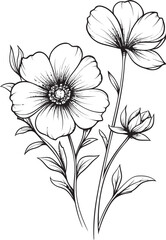 Beautiful wildflower tattoo design element in simple black lines Sophisticated wildflower tattoo vector icon with delicate petal details