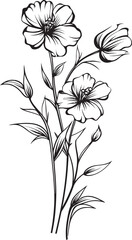 Elegant black wildflower tattoo element vector with soft outlines Beautiful wildflower tattoo design element in simple black lines