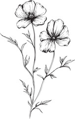 Modern wildflower tattoo vector icon in elegant black line art Artistic black wildflower tattoo design with natural flowing lines