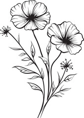 Modern wildflower tattoo vector logo with crisp black outlines Beautiful black line art wildflower tattoo design for logos and icons