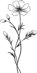 Sophisticated wildflower tattoo vector icon with delicate petal details Black line art wildflower tattoo design with graceful curves