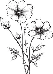 Artistic black wildflower tattoo element with fine line work Beautiful minimalist wildflower tattoo vector icon in black