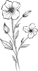 Black line art wildflower tattoo design with graceful curves Artistic black wildflower tattoo element with fine line work