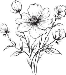 Bold black wildflower tattoo design with clean flowing lines Graceful wildflower tattoo element in simple black vector design
