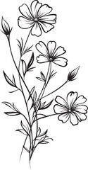 Sophisticated black wildflower tattoo design with smooth outlines Beautiful line art wildflower tattoo element with refined black lines