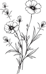 Stylish wildflower tattoo vector design in simple black lines Beautiful black wildflower tattoo icon with flowing petal details