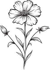Beautiful black wildflower tattoo icon with flowing petal details Modern wildflower tattoo design element with refined black lines