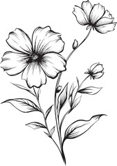 Artistic black wildflower tattoo element with clean line work Stylish wildflower tattoo vector design in simple black lines
