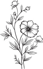 Sophisticated wildflower tattoo vector element with elegant curves Stylish black wildflower tattoo vector logo with delicate petal lines